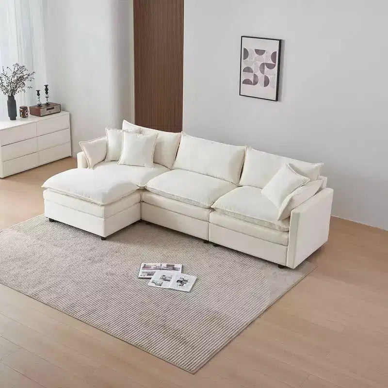 MAYEERTY 108 Inch Beige Chenille L-Shaped Modular Sectional Sofa with Ottoman for Living Room