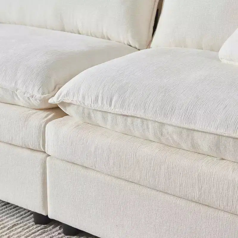 MAYEERTY 108 Inch Beige Chenille L-Shaped Modular Sectional Sofa with Ottoman for Living Room