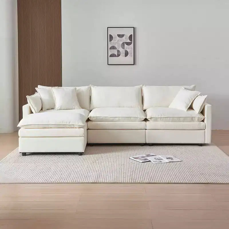 MAYEERTY 108 Inch Beige Chenille L-Shaped Modular Sectional Sofa with Ottoman for Living Room