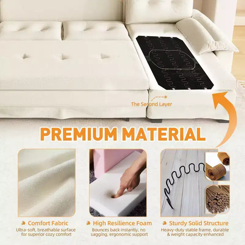 GDFStudio Yuna Modern Iron and Wooden Chenille Upholstered 110 U-Shaped Sleeper Sofa with Pull Out Bed and USB Ports