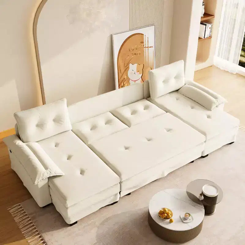 GDFStudio Yuna Modern Iron and Wooden Chenille Upholstered 110 U-Shaped Sleeper Sofa with Pull Out Bed and USB Ports