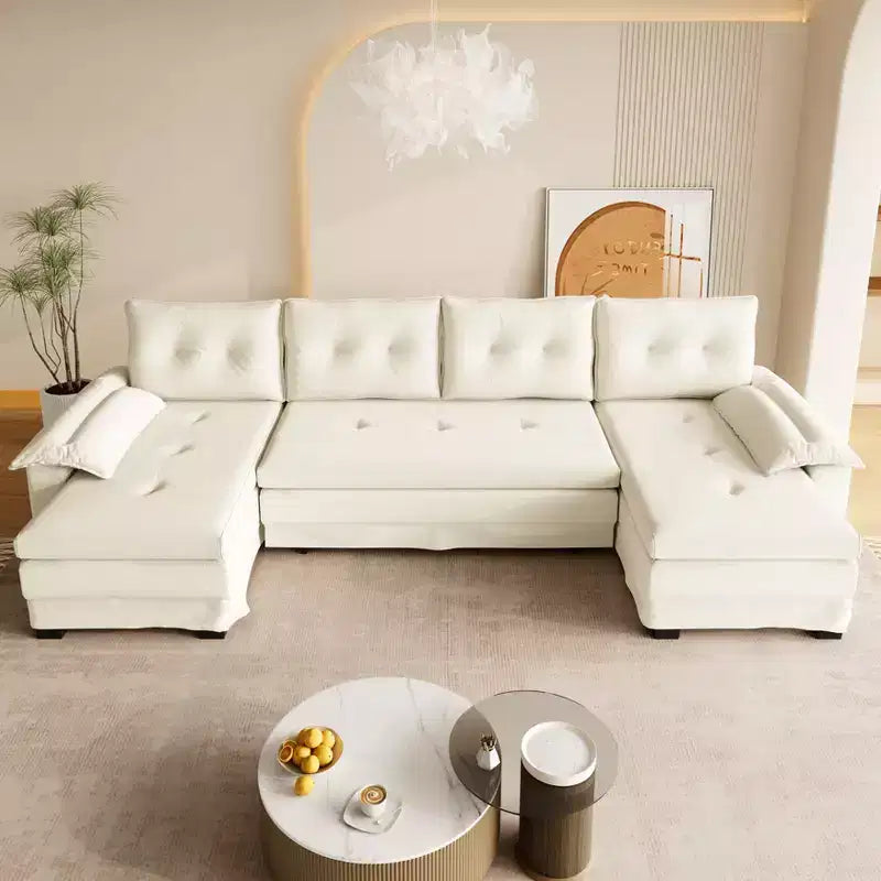 GDFStudio Yuna Modern Iron and Wooden Chenille Upholstered 110 U-Shaped Sleeper Sofa with Pull Out Bed and USB Ports