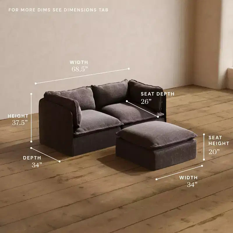 Anabei Modular Washable 2-Seater Sofa + Ottoman | Memorix+ Seat & Contour Pillow