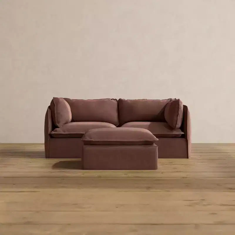 Sofá modular lavable de 2 plazas + otomana Anabei | Asiento Memorix+ y almohada Contour