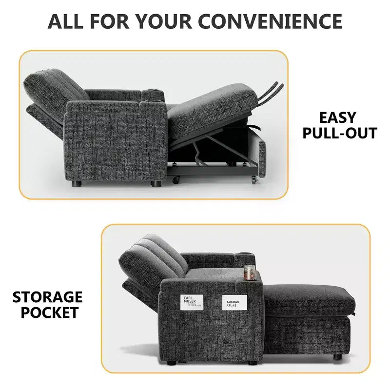 Dyonery Sleeper Sofa Bed,82 Pull Out Couch with Reclining Backrest/Reversible Storage Chaise, 3 in 1 L-Shaped Couch Tool-Free Assembly