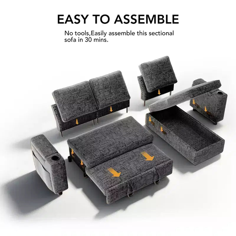 Dyonery Sleeper Sofa Bed,82 Pull Out Couch with Reclining Backrest/Reversible Storage Chaise, 3 in 1 L-Shaped Couch Tool-Free Assembly