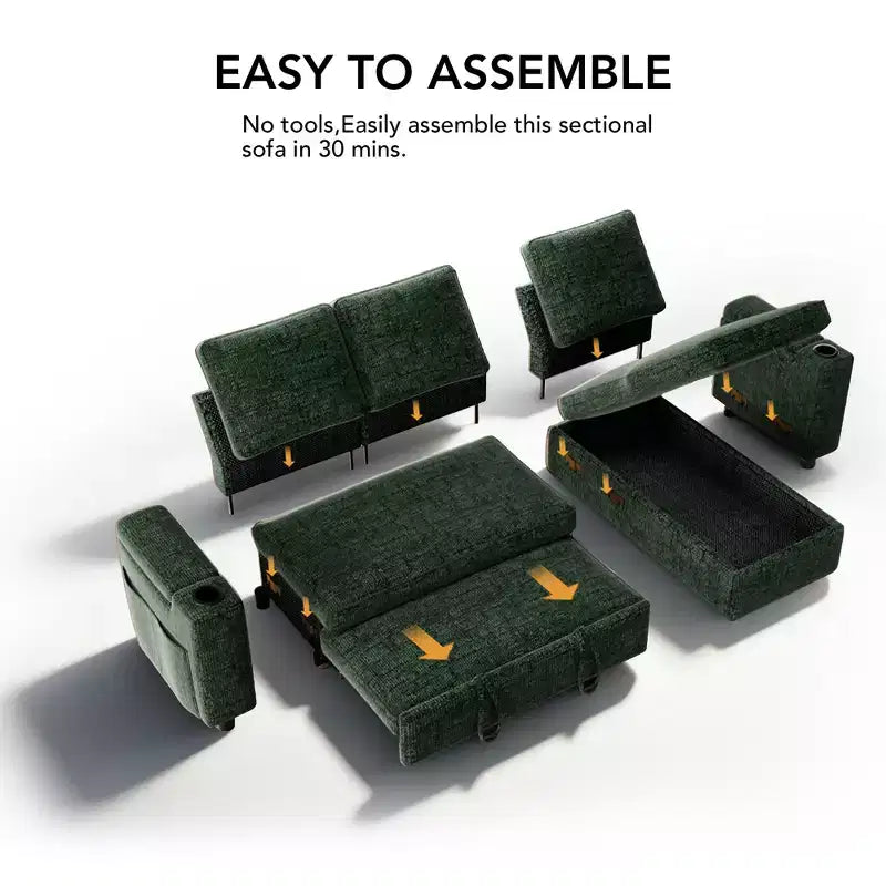 Dyonery Sleeper Sofa Bed,82 Pull Out Couch with Reclining Backrest/Reversible Storage Chaise, 3 in 1 L-Shaped Couch Tool-Free Assembly
