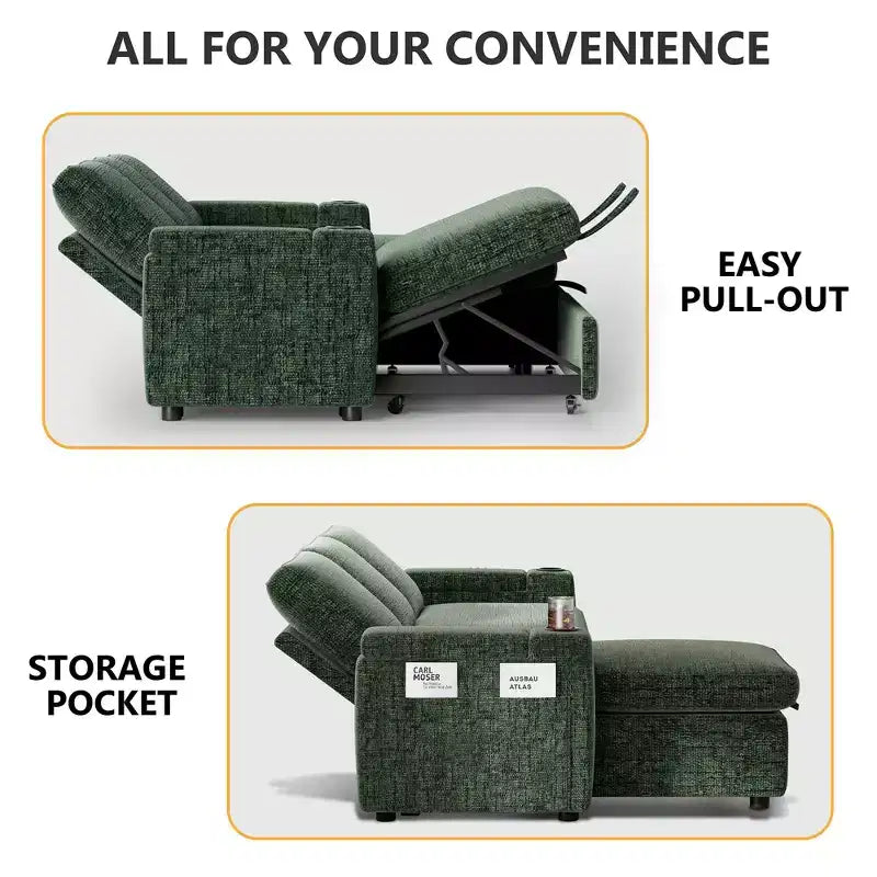 Dyonery Sleeper Sofa Bed,82 Pull Out Couch with Reclining Backrest/Reversible Storage Chaise, 3 in 1 L-Shaped Couch Tool-Free Assembly