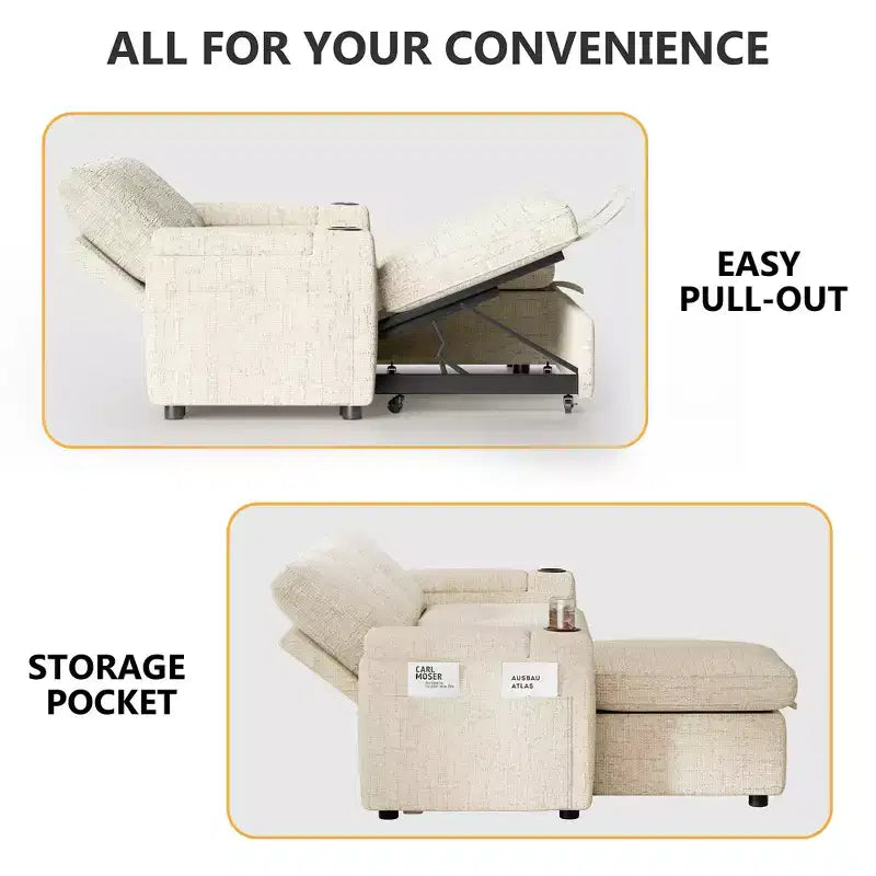 Dyonery Sleeper Sofa Bed,82 Pull Out Couch with Reclining Backrest/Reversible Storage Chaise, 3 in 1 L-Shaped Couch Tool-Free Assembly