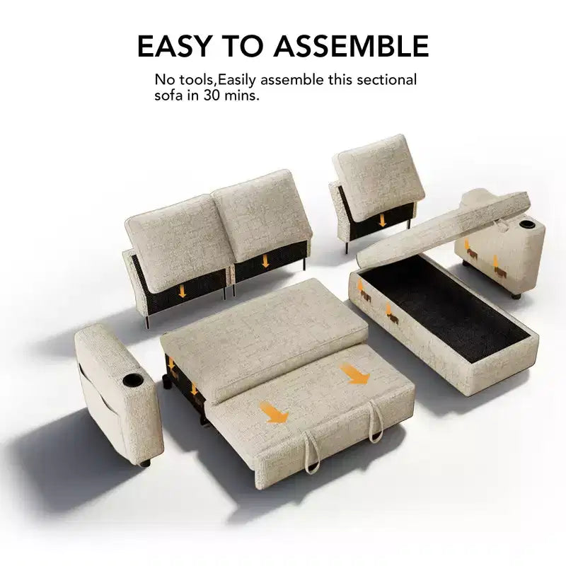 Dyonery Sleeper Sofa Bed,82 Pull Out Couch with Reclining Backrest/Reversible Storage Chaise, 3 in 1 L-Shaped Couch Tool-Free Assembly