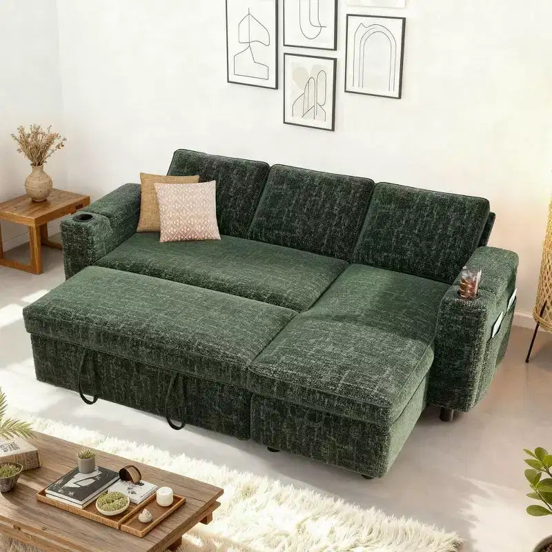 Sofá cama Dyonery, sofá extraíble de 82 pulgadas con respaldo reclinable/chaise longue de almacenamiento reversible, sofá en forma de L 3 en 1 de montaje sin herramientas