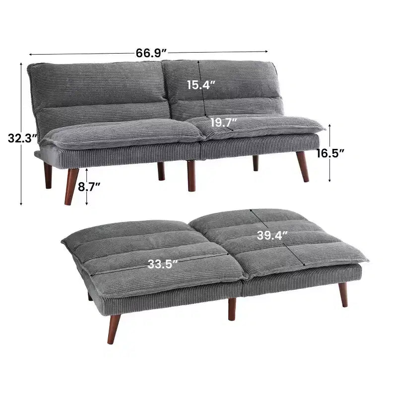 JIONJOY 67 Corduroy Convertible Futon Sofa Bed, 3-in-1 Recliner Sofa for Small Spaces, Compact Sofa Bed for Apartment, Guest Room