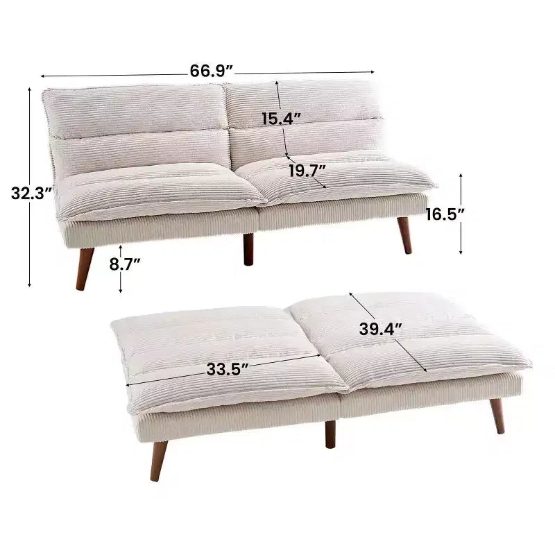 JIONJOY 67 Corduroy Convertible Futon Sofa Bed, 3-in-1 Recliner Sofa for Small Spaces, Compact Sofa Bed for Apartment, Guest Room