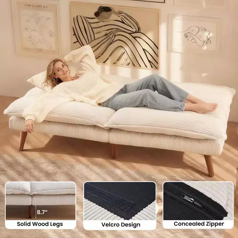 JIONJOY 67 Corduroy Convertible Futon Sofa Bed, 3-in-1 Recliner Sofa for Small Spaces, Compact Sofa Bed for Apartment, Guest Room