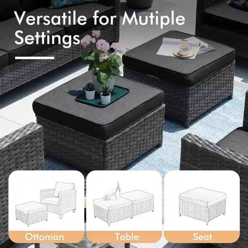 HOMLUX 7-Pc Outdoor Patio Set with Fire Pit Table, Sofa, Swivel Chairs & Ottoman