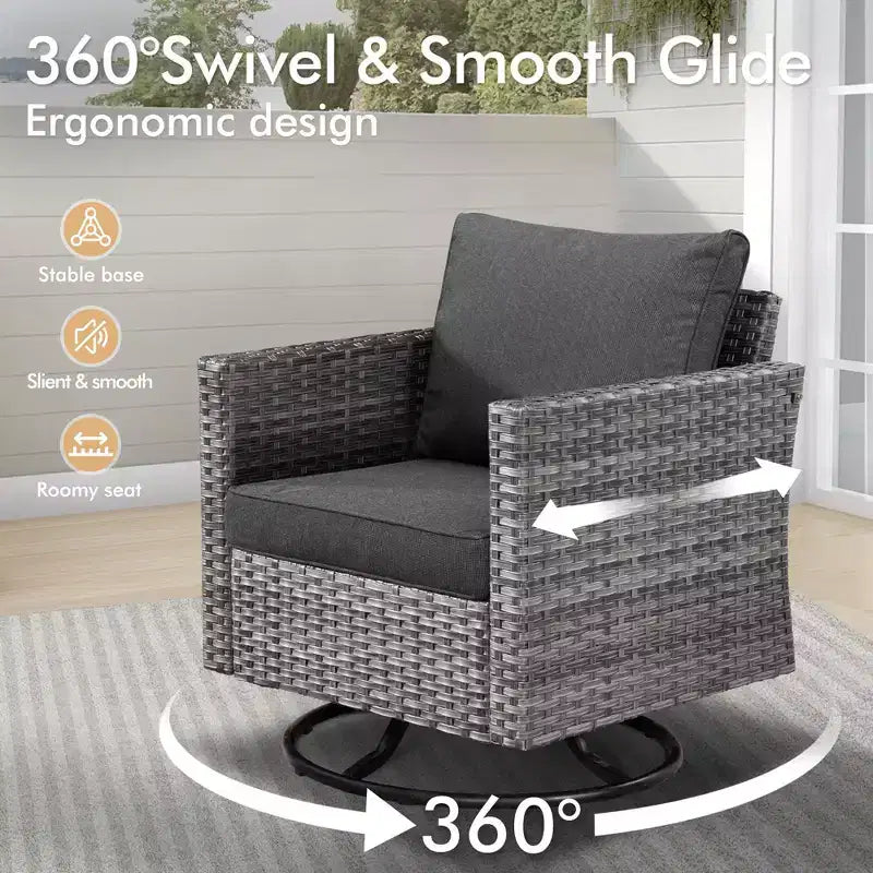 HOMLUX 7-Pc Outdoor Patio Set with Fire Pit Table, Sofa, Swivel Chairs & Ottoman