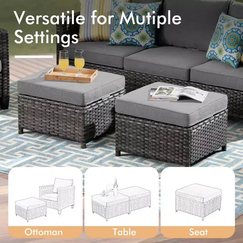 HOMLUX 7-Pc Outdoor Patio Set with Fire Pit Table, Sofa, Swivel Chairs & Ottoman