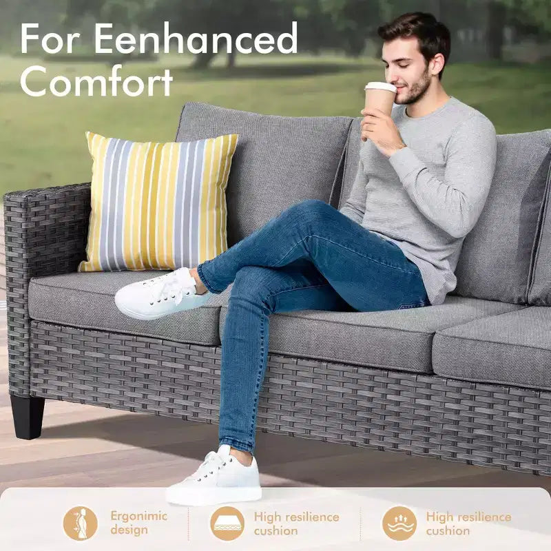 HOMLUX 7-Pc Outdoor Patio Set with Fire Pit Table, Sofa, Swivel Chairs & Ottoman