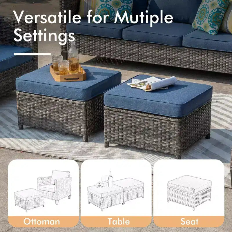 HOMLUX 7-Pc Outdoor Patio Set with Fire Pit Table, Sofa, Swivel Chairs & Ottoman