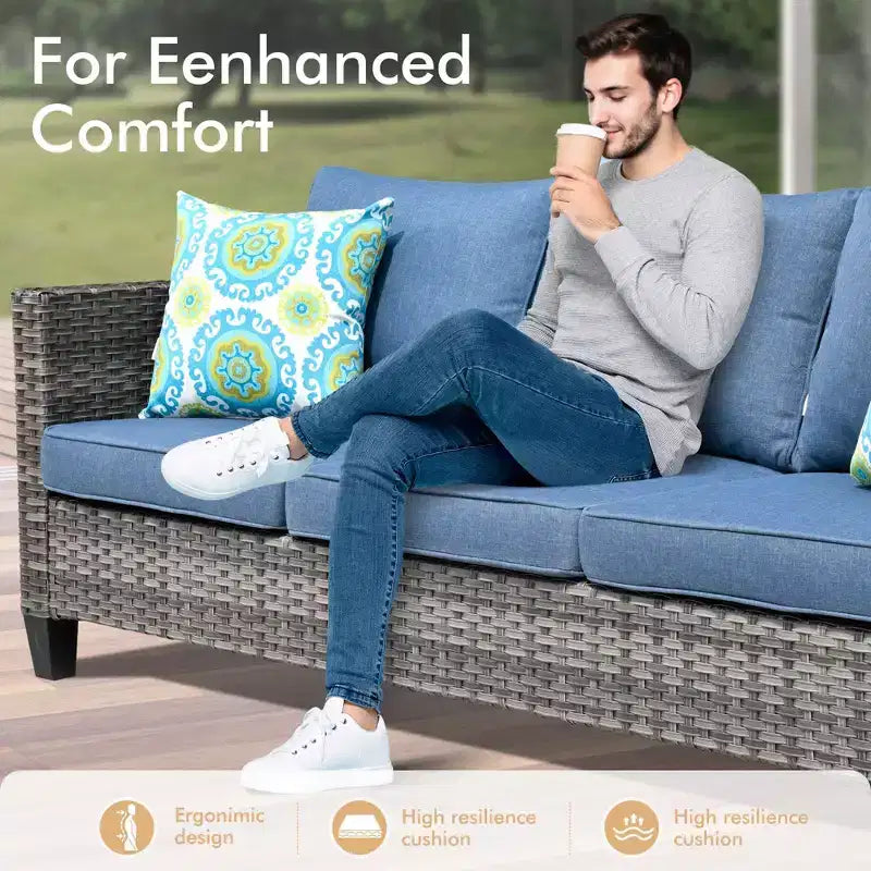 HOMLUX 7-Pc Outdoor Patio Set with Fire Pit Table, Sofa, Swivel Chairs & Ottoman