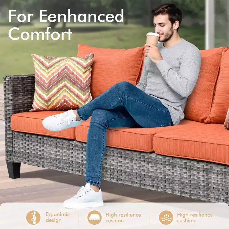 HOMLUX 7-Pc Outdoor Patio Set with Fire Pit Table, Sofa, Swivel Chairs & Ottoman