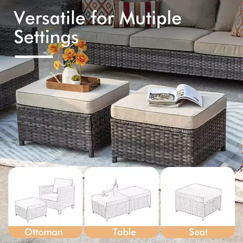 HOMLUX 7-Pc Outdoor Patio Set with Fire Pit Table, Sofa, Swivel Chairs & Ottoman