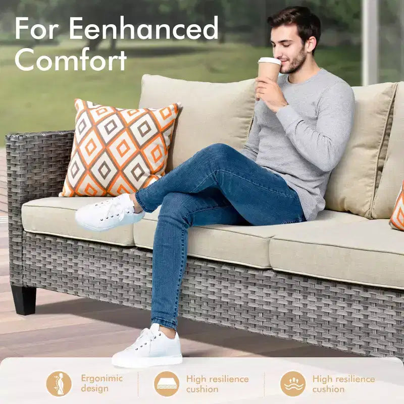 HOMLUX 7-Pc Outdoor Patio Set with Fire Pit Table, Sofa, Swivel Chairs & Ottoman