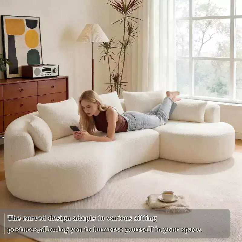 Dyonery 122 Curved Modular Sectional Sofa, Comfy Sofa Couch with Chaise Lounge,Modern Cloud Couch with Deep Seat,lamb fleece Upholstered Seating