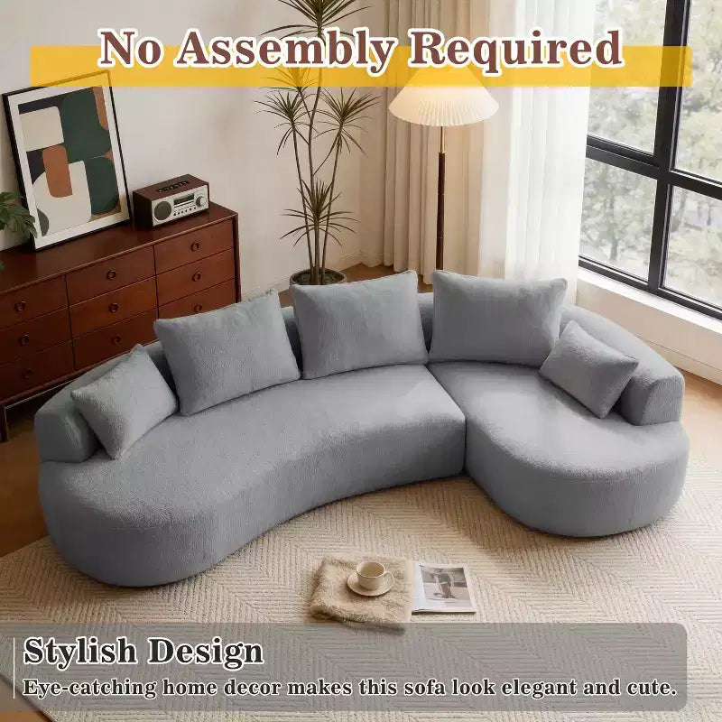 Dyonery 122 Curved Modular Sectional Sofa, Comfy Sofa Couch with Chaise Lounge,Modern Cloud Couch with Deep Seat,lamb fleece Upholstered Seating