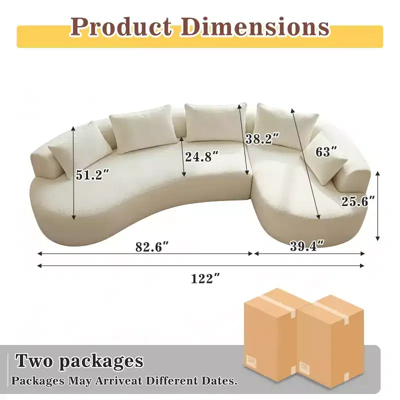 Dyonery 122 Curved Modular Sectional Sofa, Comfy Sofa Couch with Chaise Lounge,Modern Cloud Couch with Deep Seat,lamb fleece Upholstered Seating