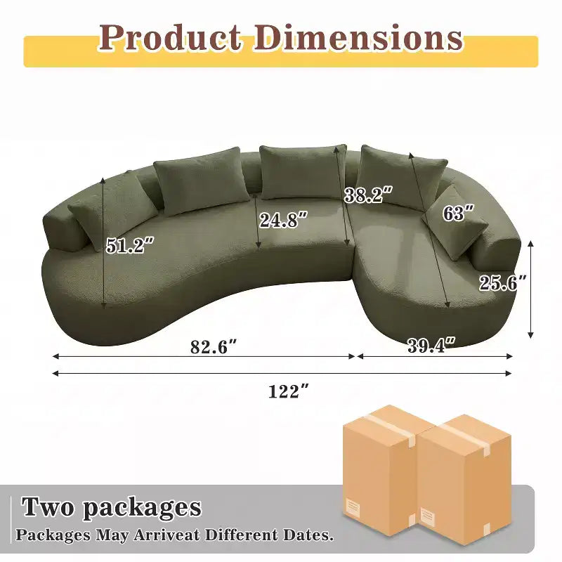 Dyonery 122 Curved Modular Sectional Sofa, Comfy Sofa Couch with Chaise Lounge,Modern Cloud Couch with Deep Seat,lamb fleece Upholstered Seating