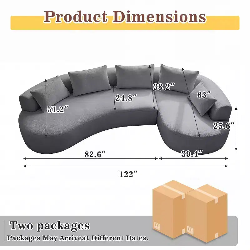 Dyonery 122 Curved Modular Sectional Sofa, Comfy Sofa Couch with Chaise Lounge,Modern Cloud Couch with Deep Seat,lamb fleece Upholstered Seating