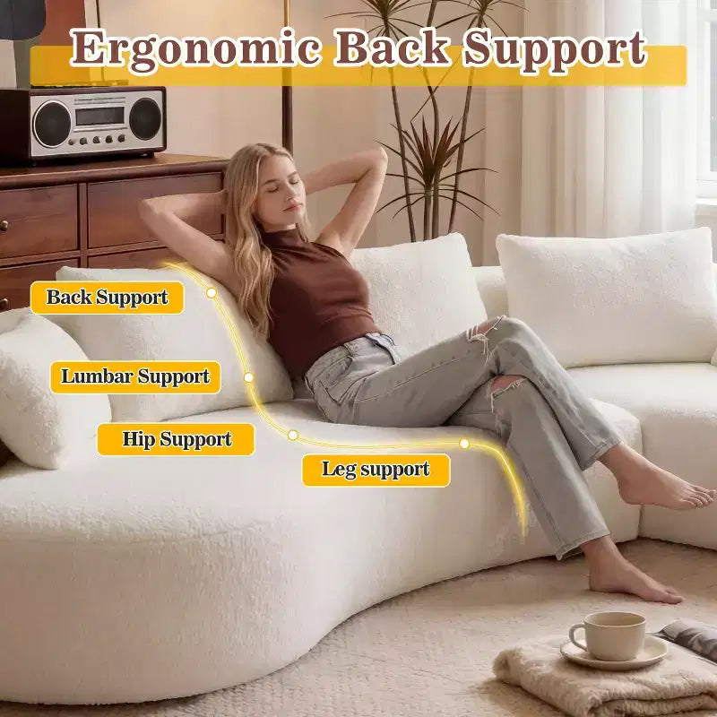 Dyonery 122 Curved Modular Sectional Sofa, Comfy Sofa Couch with Chaise Lounge,Modern Cloud Couch with Deep Seat,lamb fleece Upholstered Seating