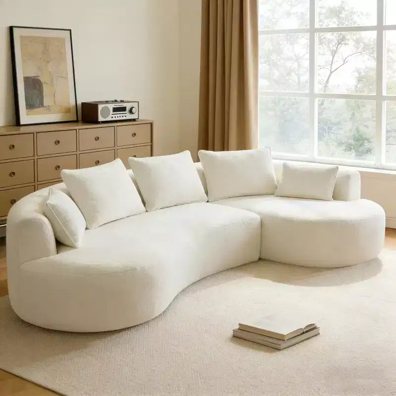 Dyonery 122 Curved Modular Sectional Sofa, Comfy Sofa Couch with Chaise Lounge,Modern Cloud Couch with Deep Seat,lamb fleece Upholstered Seating