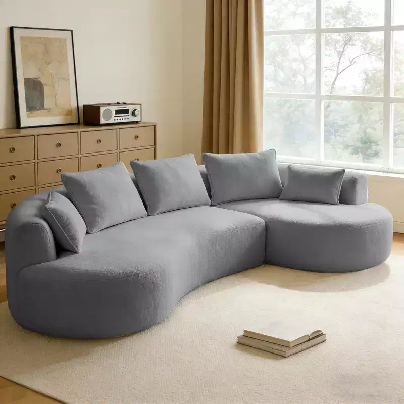 Sofá seccional modular curvo Dyonery 122, cómodo sofá con diván, sofá nube moderno con asiento profundo, tapizado de vellón de cordero
