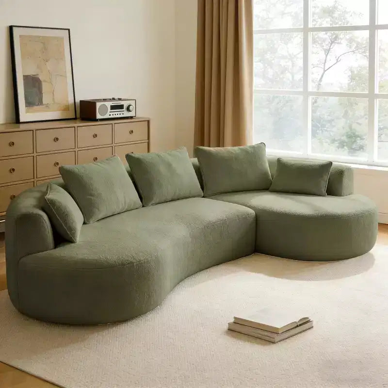 Sofá seccional modular curvo Dyonery 122, cómodo sofá con diván, sofá nube moderno con asiento profundo, tapizado de vellón de cordero