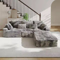 MooxvMoo 107.5 Modular Sectional Sofa, L Shaped Boneless Couches with Chaise & Throw Pillow for Living Room, Gray