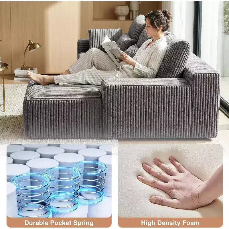MooxvMoo 107.5 Modular Sectional Sofa, L Shaped Boneless Couches with Chaise & Throw Pillow for Living Room, Gray