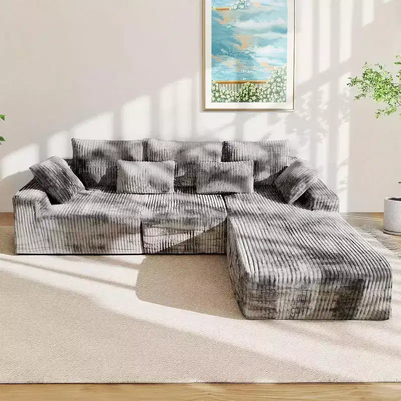 MooxvMoo 107.5 Modular Sectional Sofa, L Shaped Boneless Couches with Chaise & Throw Pillow for Living Room, Gray
