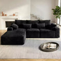 MooxvMoo 107.5 Boneless Couch with Chaise & Throw Pillow, Plush Corduroy Compressed Sectional Sofa, No Assembly Required, Black