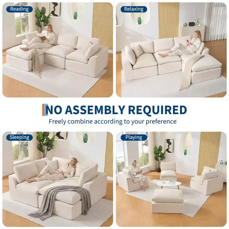 110 Modular Sectional Sofa with Deep Seat, No Assembly Required Sponge Couch for Living Room & Bedroom