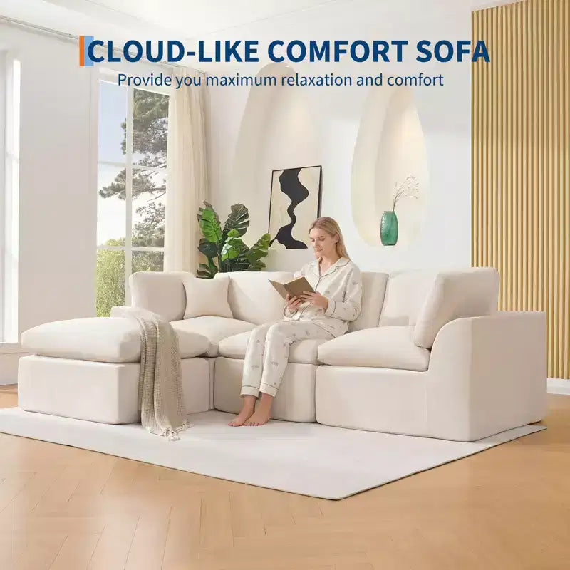 110 Modular Sectional Sofa with Deep Seat, No Assembly Required Sponge Couch for Living Room & Bedroom