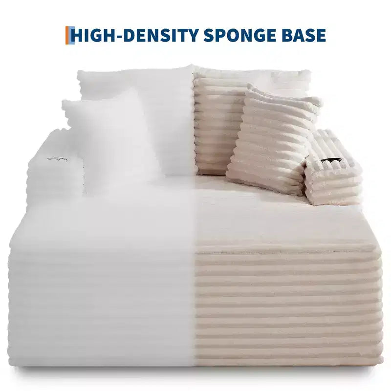 64 Oversized Corduroy Chaise Lounge Chair, Boneless Sleeper Sofa Bed Couch with Cup Holders & 2 Pillows, No Assembly Required
