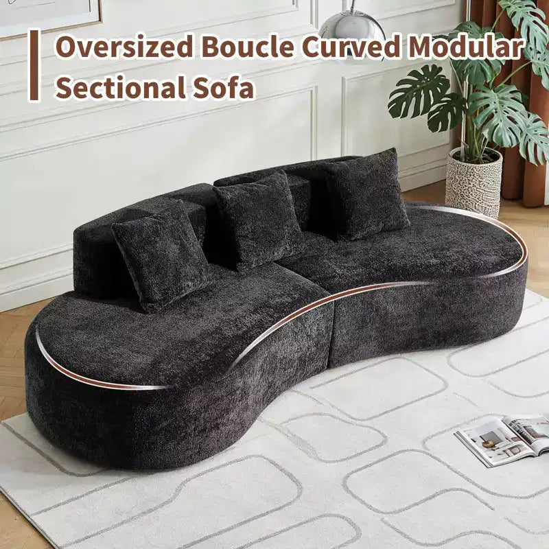 MAYEERTY Curved Velvet 5-Seater Modular Sectional Sofa with Toss Pillows