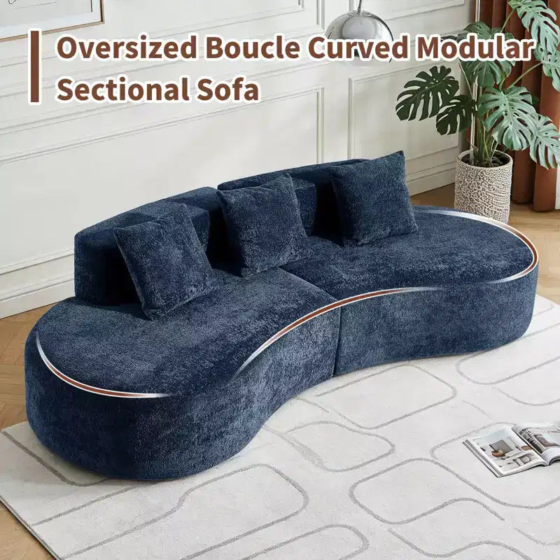 MAYEERTY Curved Velvet 5-Seater Modular Sectional Sofa with Toss Pillows
