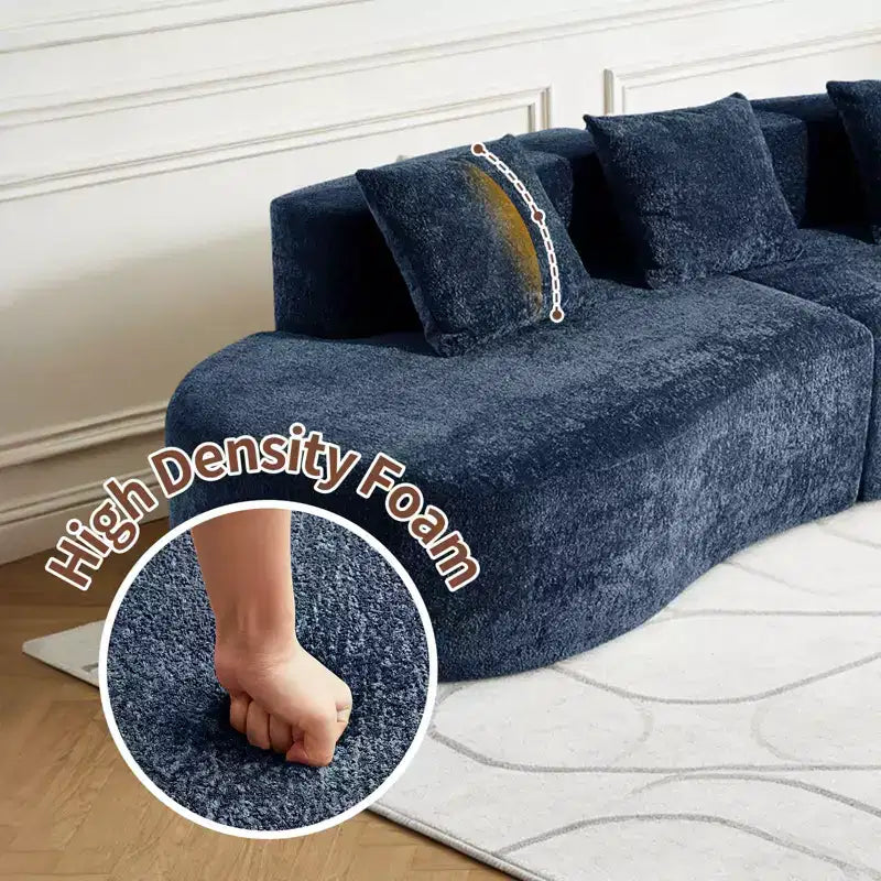 MAYEERTY Curved Velvet 5-Seater Modular Sectional Sofa with Toss Pillows