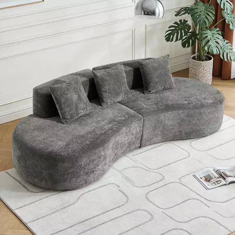 MAYEERTY Curved Velvet 5-Seater Modular Sectional Sofa with Toss Pillows