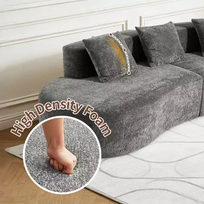 MAYEERTY Curved Velvet 5-Seater Modular Sectional Sofa with Toss Pillows