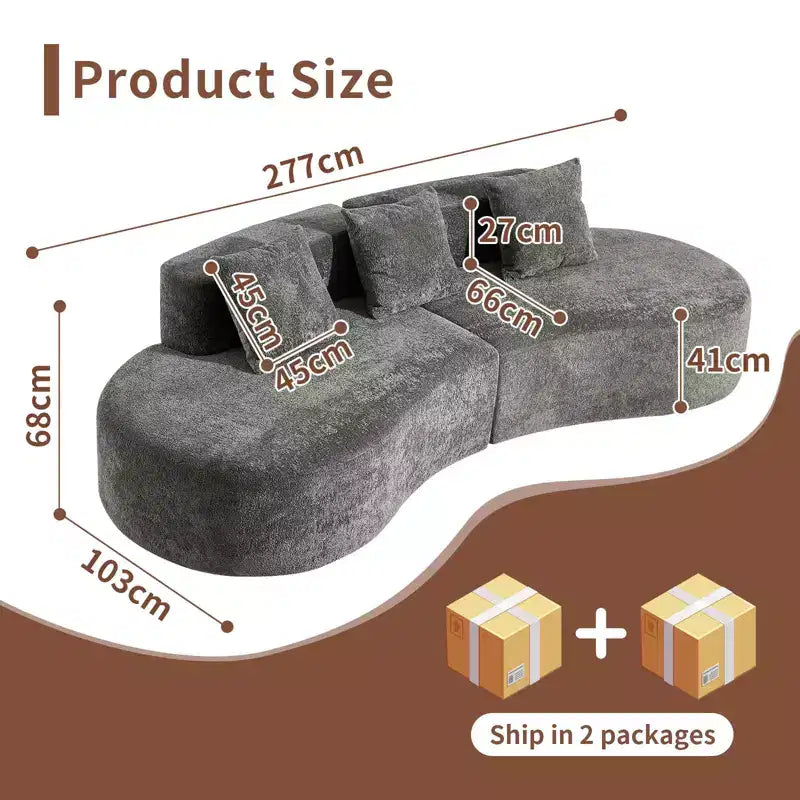 MAYEERTY Curved Velvet 5-Seater Modular Sectional Sofa with Toss Pillows