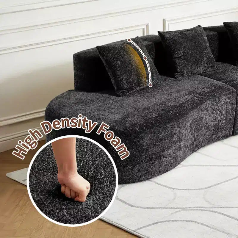 MAYEERTY Curved Velvet 5-Seater Modular Sectional Sofa with Toss Pillows